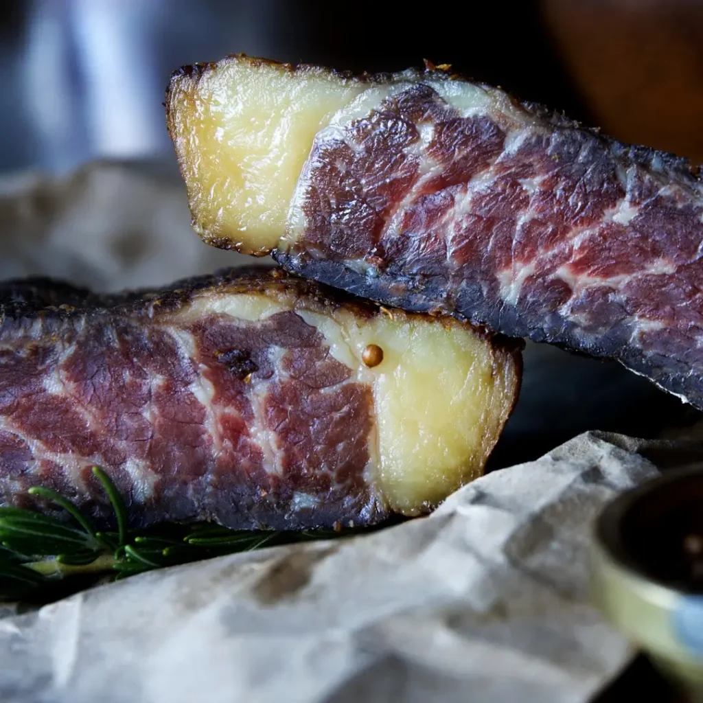 geelvet biltong chunks with fat marbling
