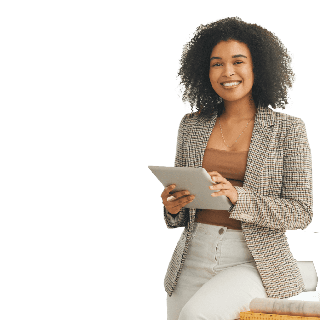 african american lady smiling with a clipboard