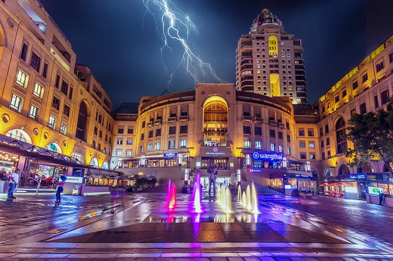 Mandela Square at Sandton City during electrical storm