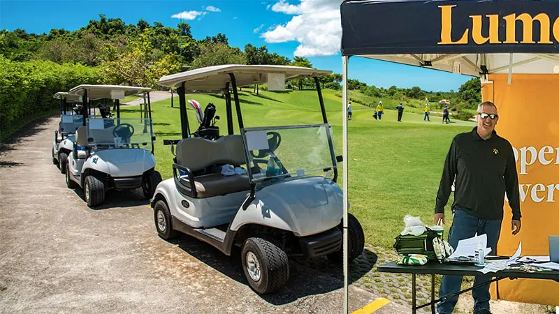 Golf Day Gazebo - Handing out gift packs for Golfers